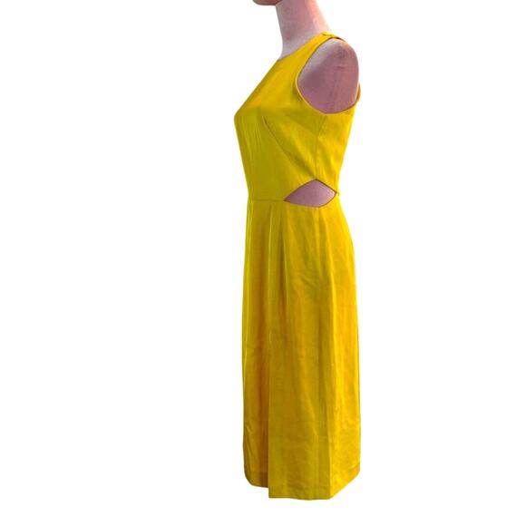 SANDRO PARIS Sleeveless Midi Dress Waist Cutout Zipper Close Yellow 1 36 US 2/4 - Picture 7 of 10